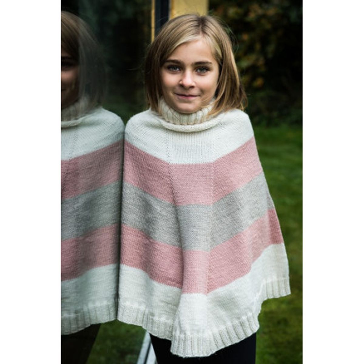 Mayflower Stribet Poncho - Poncho Strikkeopskrift str. 4 år - 12 år - 6 år