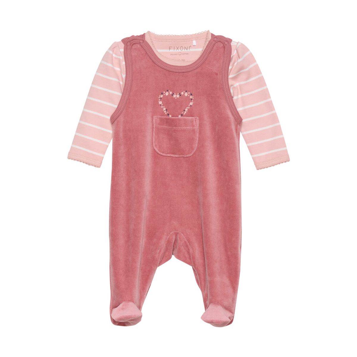 Body langærmet m.velour romper - Withered Rose - 68