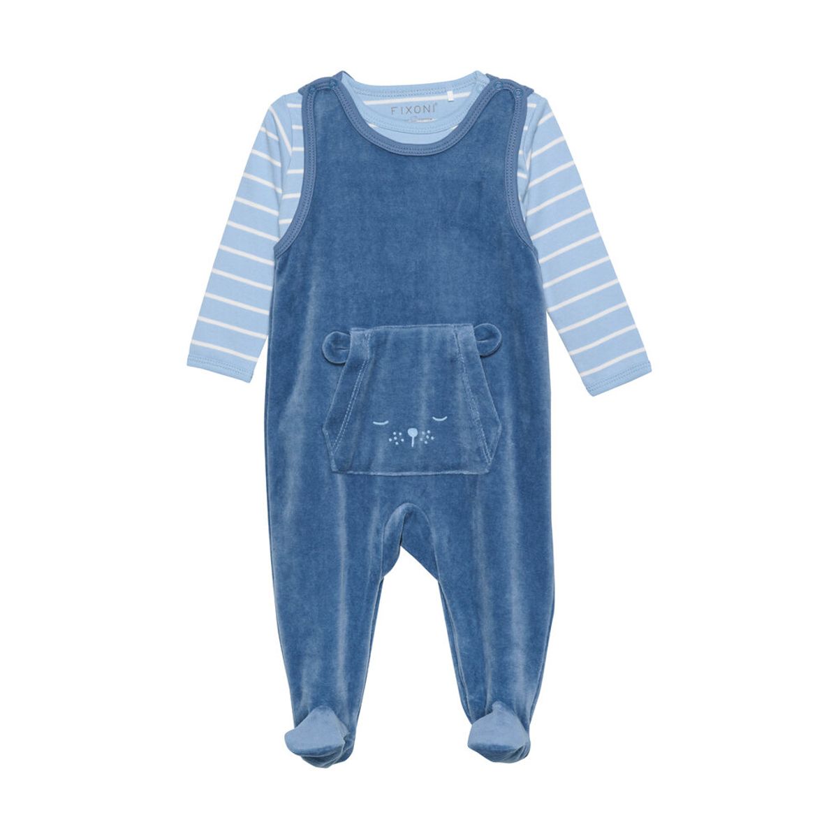 Body langærmet m.velour romper - Blue Fushion - 62