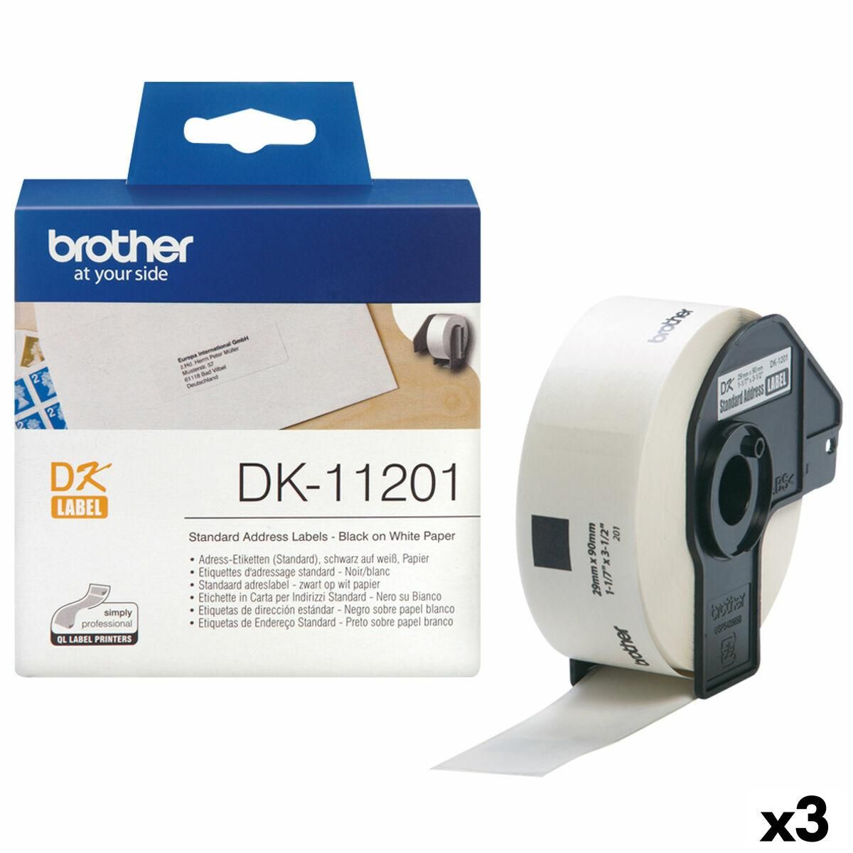 Printer labels Brother DK-11201 Hvid 29 x 90 mm Sort Sort/Hvid (3 enheder)