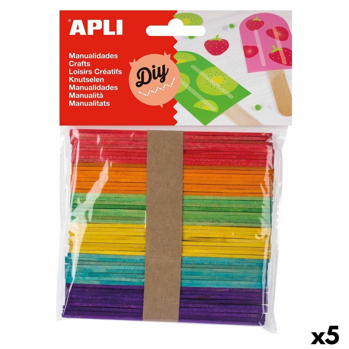 Materiale til håndarbejde Apli Multifarvet Træ 114 x 10 mm Iced lolly stick (5 enheder) (50 enheder)