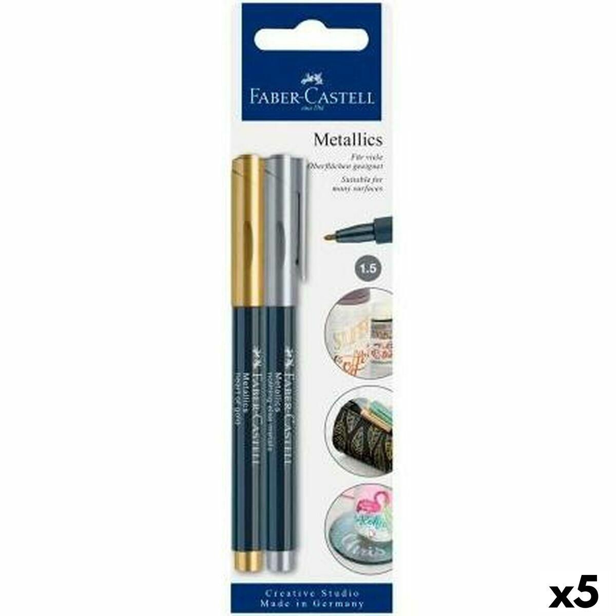 Sæt med Fiberpenne Faber-Castell Creative Studio Metallics Gylden Metal (5 enheder)