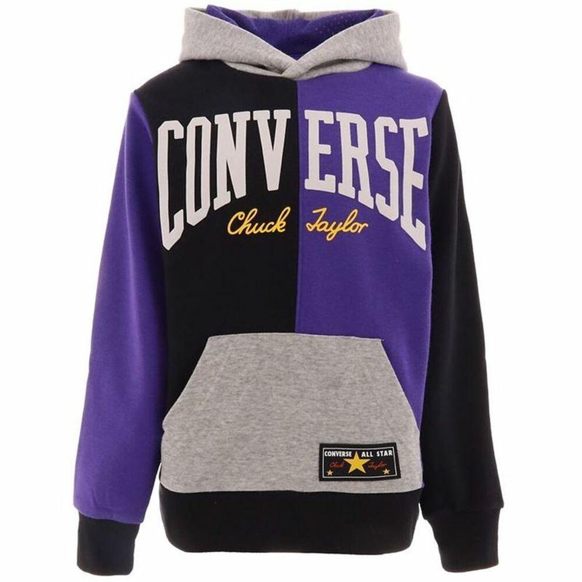 Sweatshirt med hætte til piger Converse Throwback Split Block Sort Multifarvet 12-13 år