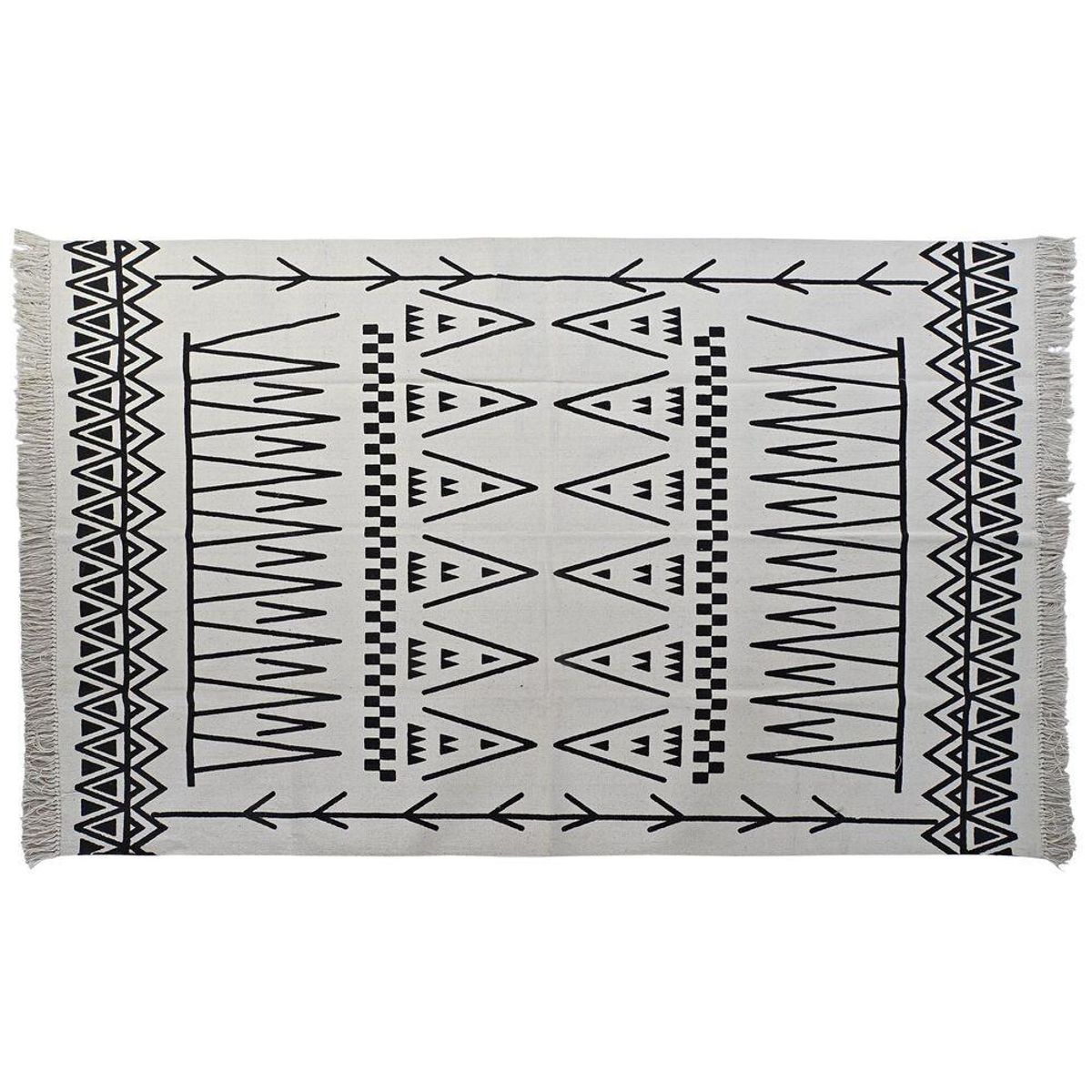 Tæppe 160 x 250 x 0,7 cm Sort Polyester Bomuld Hvid Ikat Boho