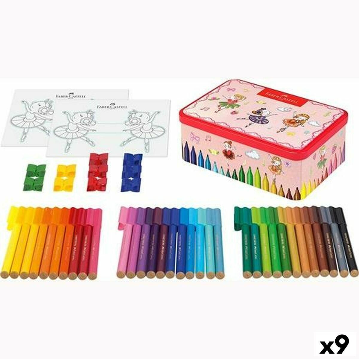 Sæt med Fiberpenne Faber-Castell Connector Metalboks Ballerina Multifarvet (9 enheder)