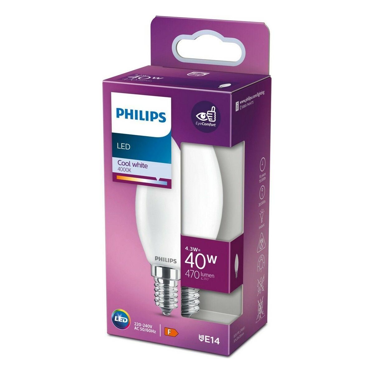 LED-lampe Philips Stearinlys Hvid F 40 W 4,3 W E14 470 lm 3,5 x 9,7 cm (4000 K)