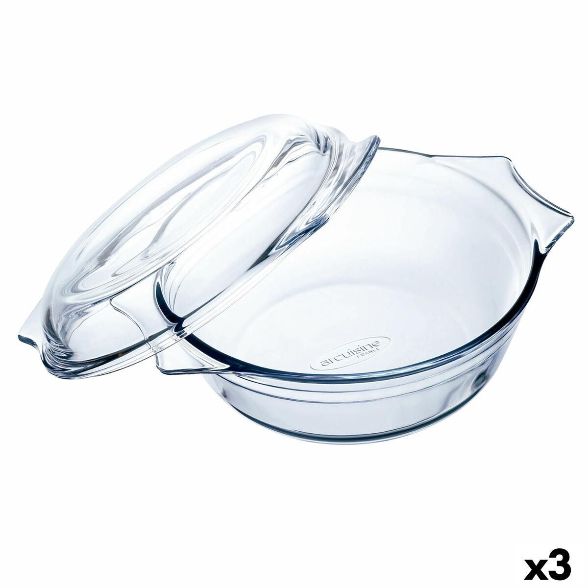 Ovn Fad Ô Cuisine Ocuisine Vidrio Gennemsigtig Glas 27 x 24 x 11 cm Med låg (3 enheder)