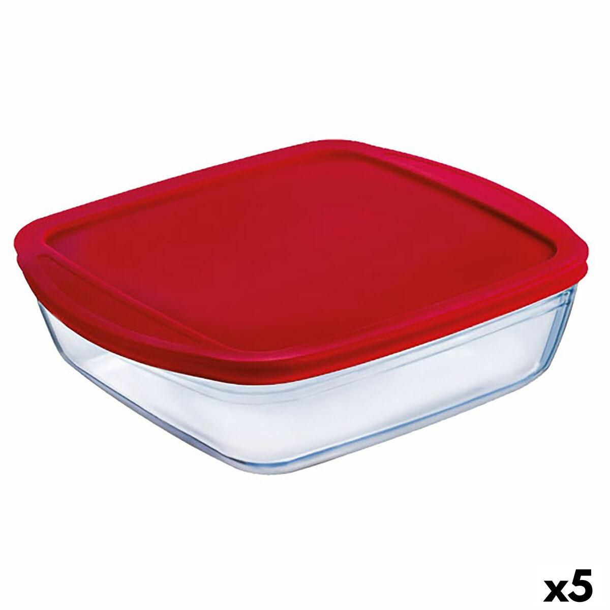 Firkantet madkasse med låg Ô Cuisine Cook&store Ocu Rød 2,2 L 25 x 22 x 5 cm Glas Silikone (5 enheder)