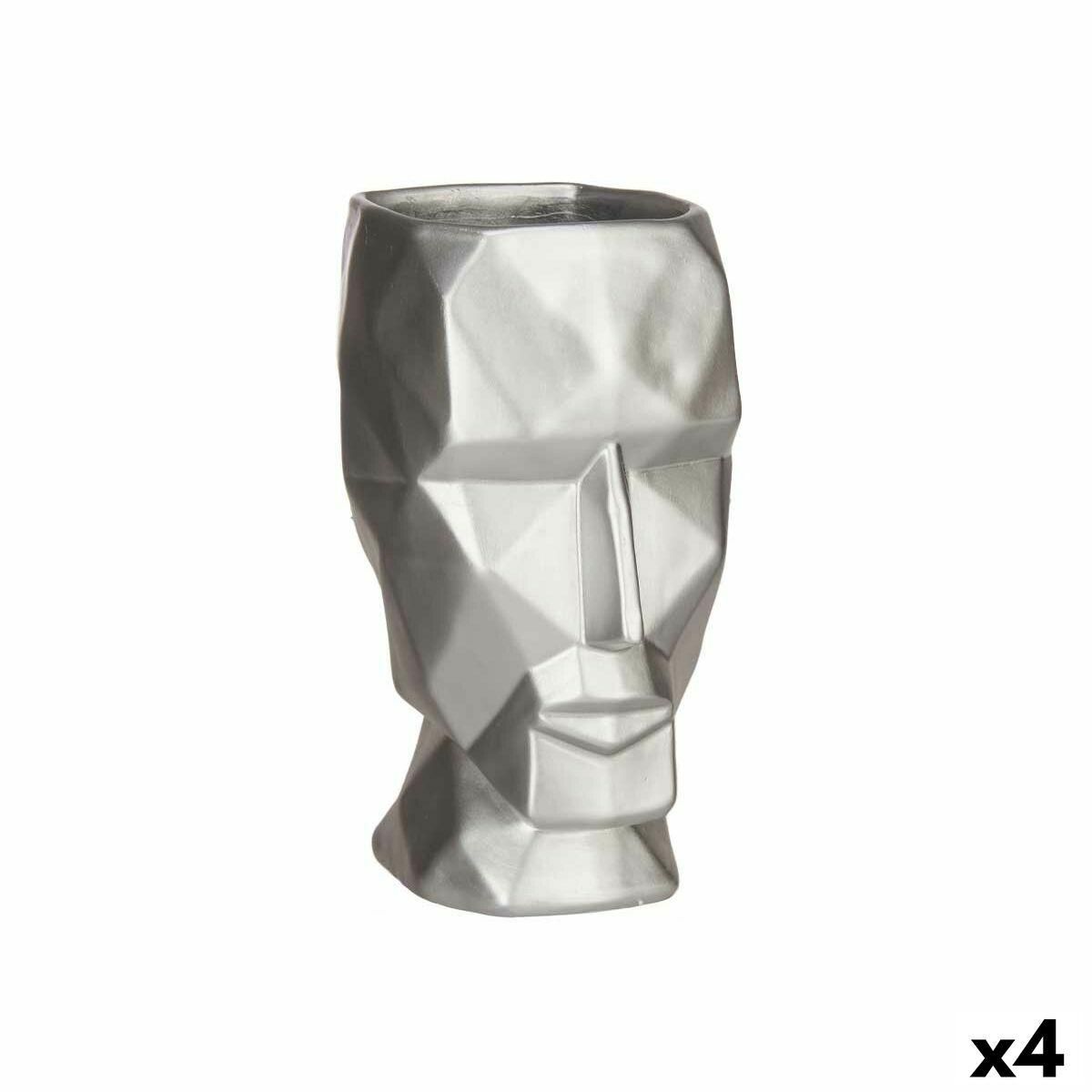 Vase 3D Ansigt Sølvfarvet Polyesterharpisk 12 x 24,5 x 16 cm (4 enheder)