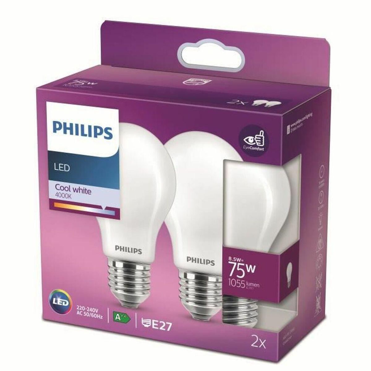 LED-lampe Philips Equivalent 75 W E (4000 K) (2 enheder)