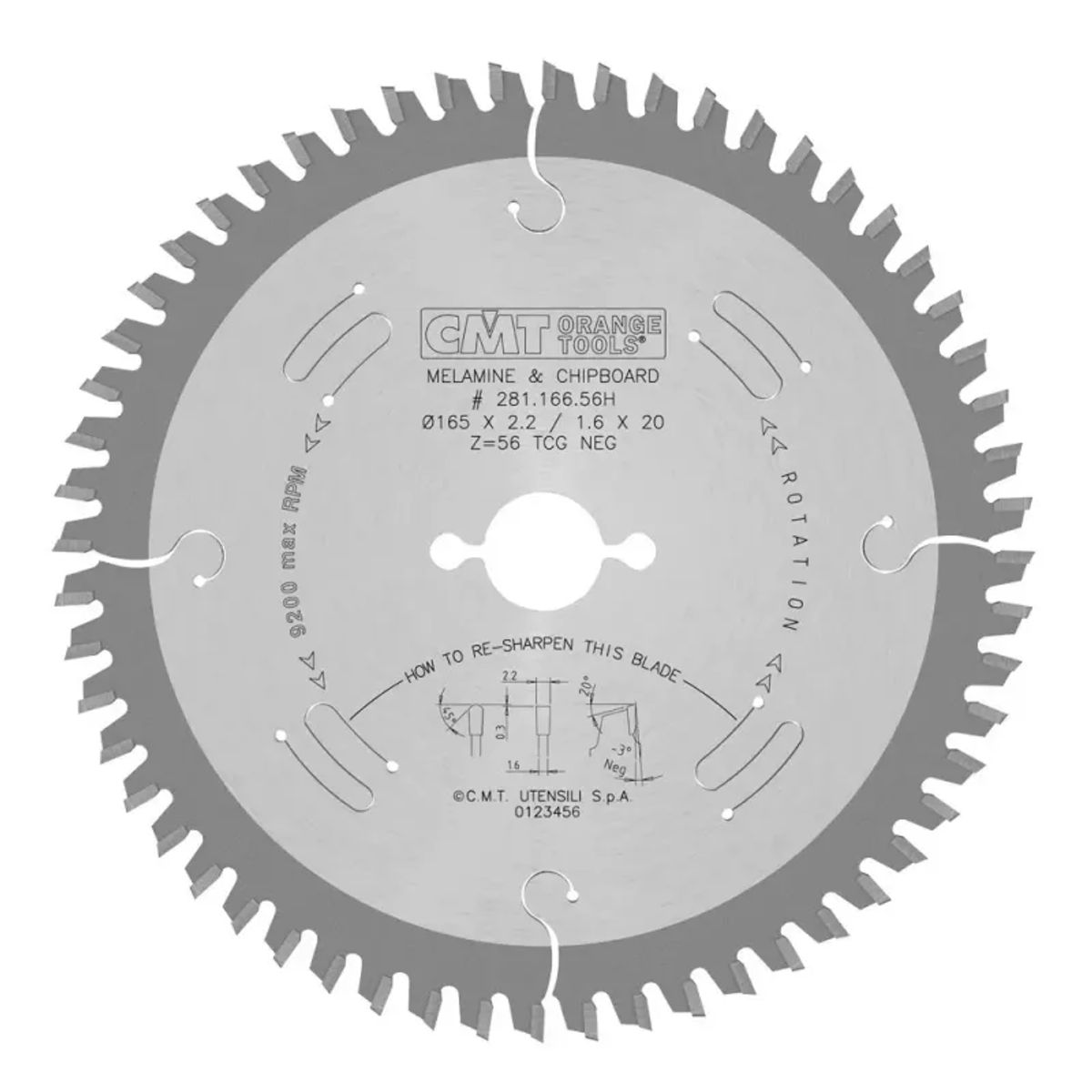 CMT Klinge 165x2,2x20 Z56 TF Neg - 281.166.56H