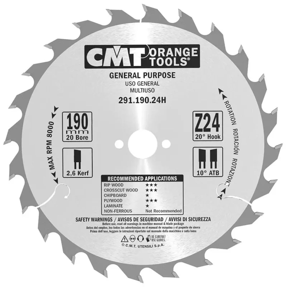 CMT Klinge 190x2,6x16 Z24 W - 291.190.24E