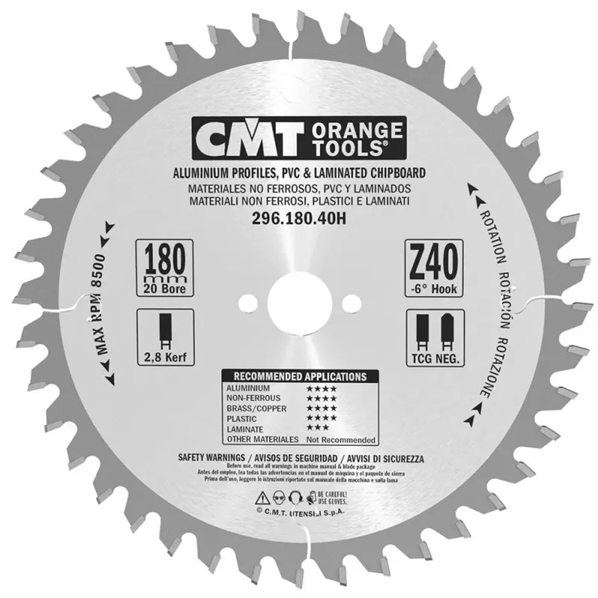 CMT Klinge 180x2,8x20 Z40 NE NEG - 296.180.40H