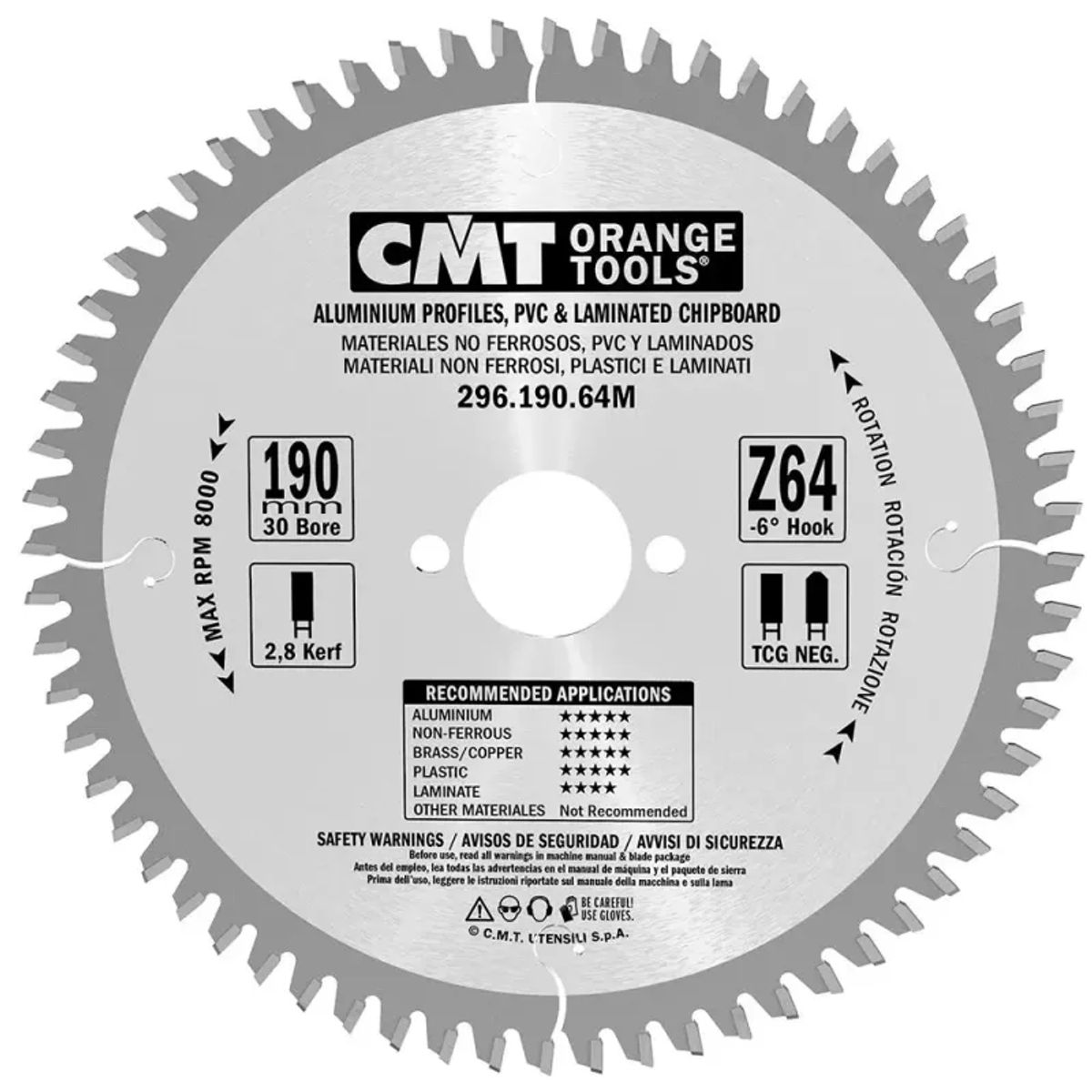 CMT Klinge 190x2,8x30 Z64 NE NEG - 296.190.64M