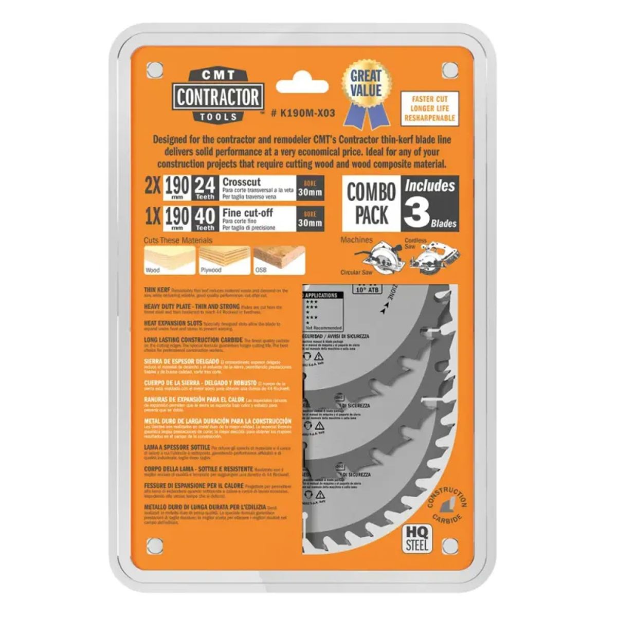 CMT Klingesæt 190x30 Z24-24-40 W C - K190M-X03