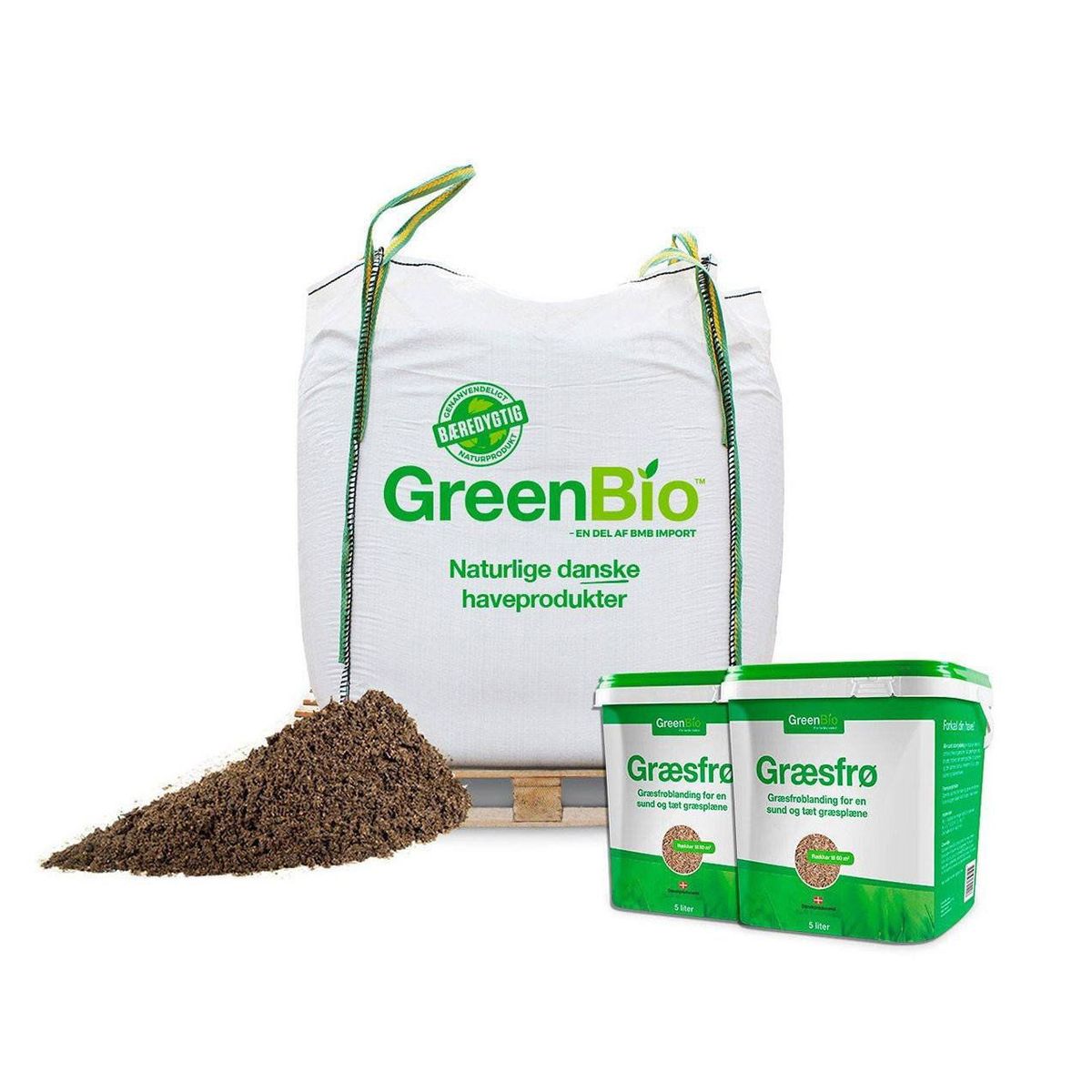 GreenBio Topdressing og 2 spande græsfrø