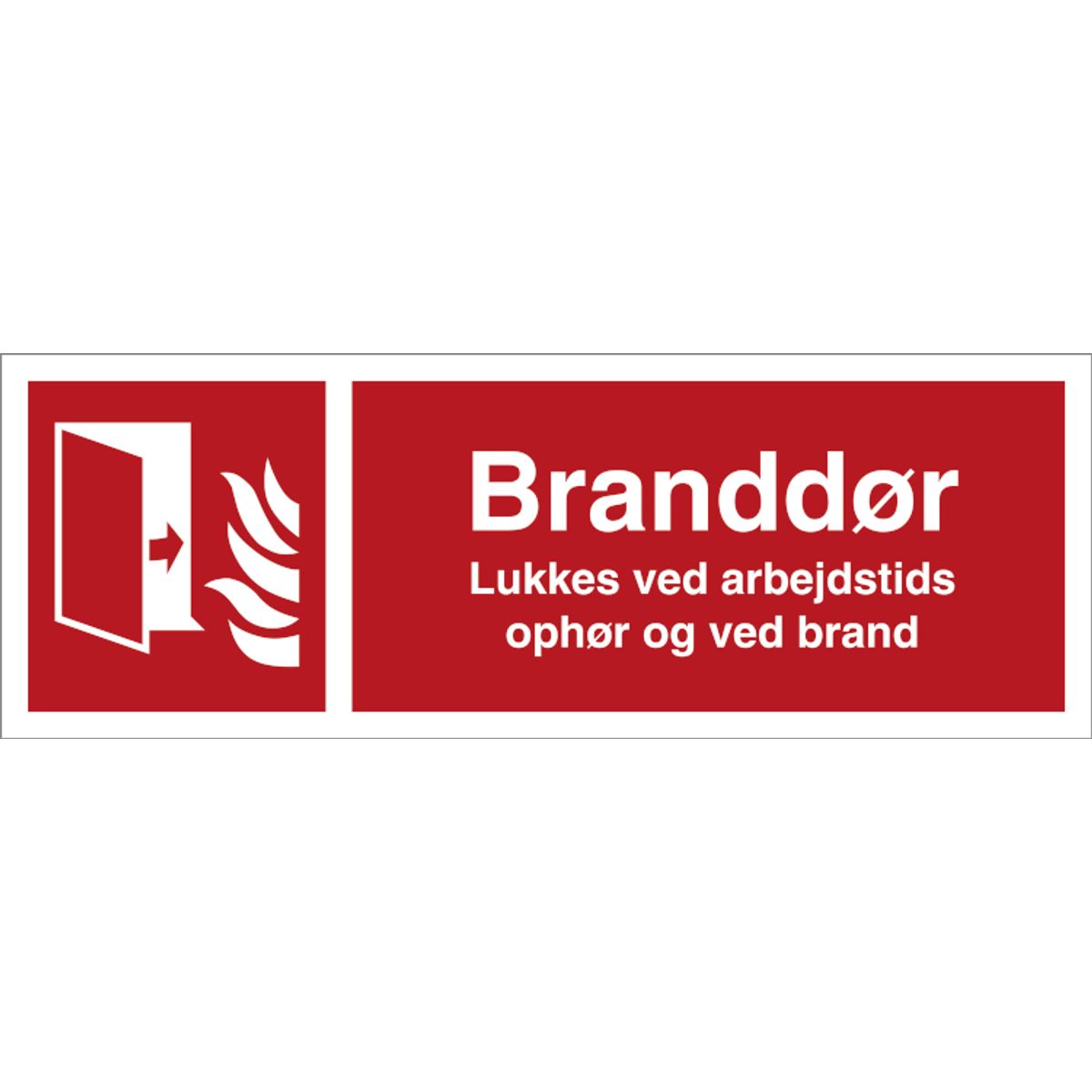 Brandskilt - Branddør lukkes v. arb.tids ophør/ brand - Plast - 105 x 297 mm