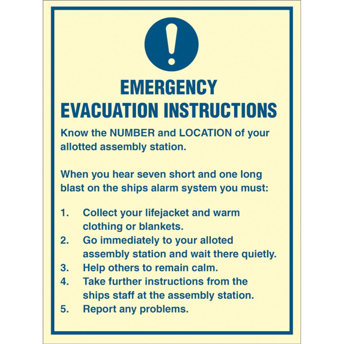 Emergency Evacuation Instructions - Efterlysende plast HI150 - 200 x 150 mm