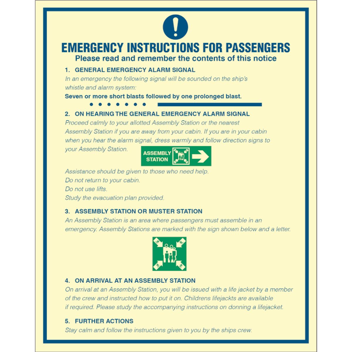 Emergency instructions for passengers - Efterlysende Vinyl HI150 - 250 x 200 mm