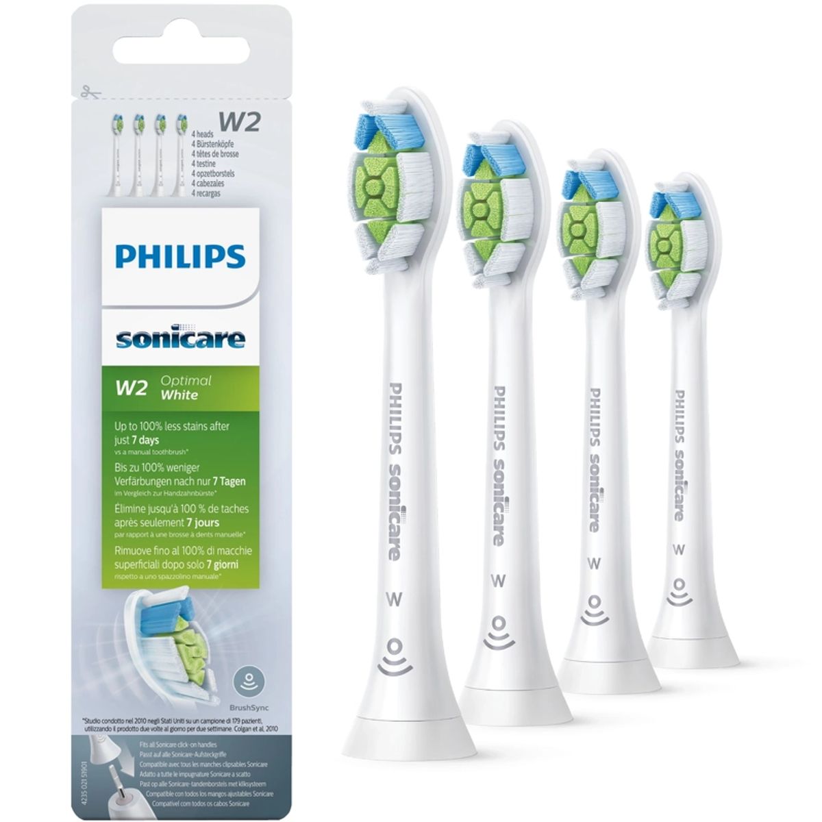 Philips Sonicare W2 Optimal White Toothbrush Heads 4 Pieces - HX6064/10 White