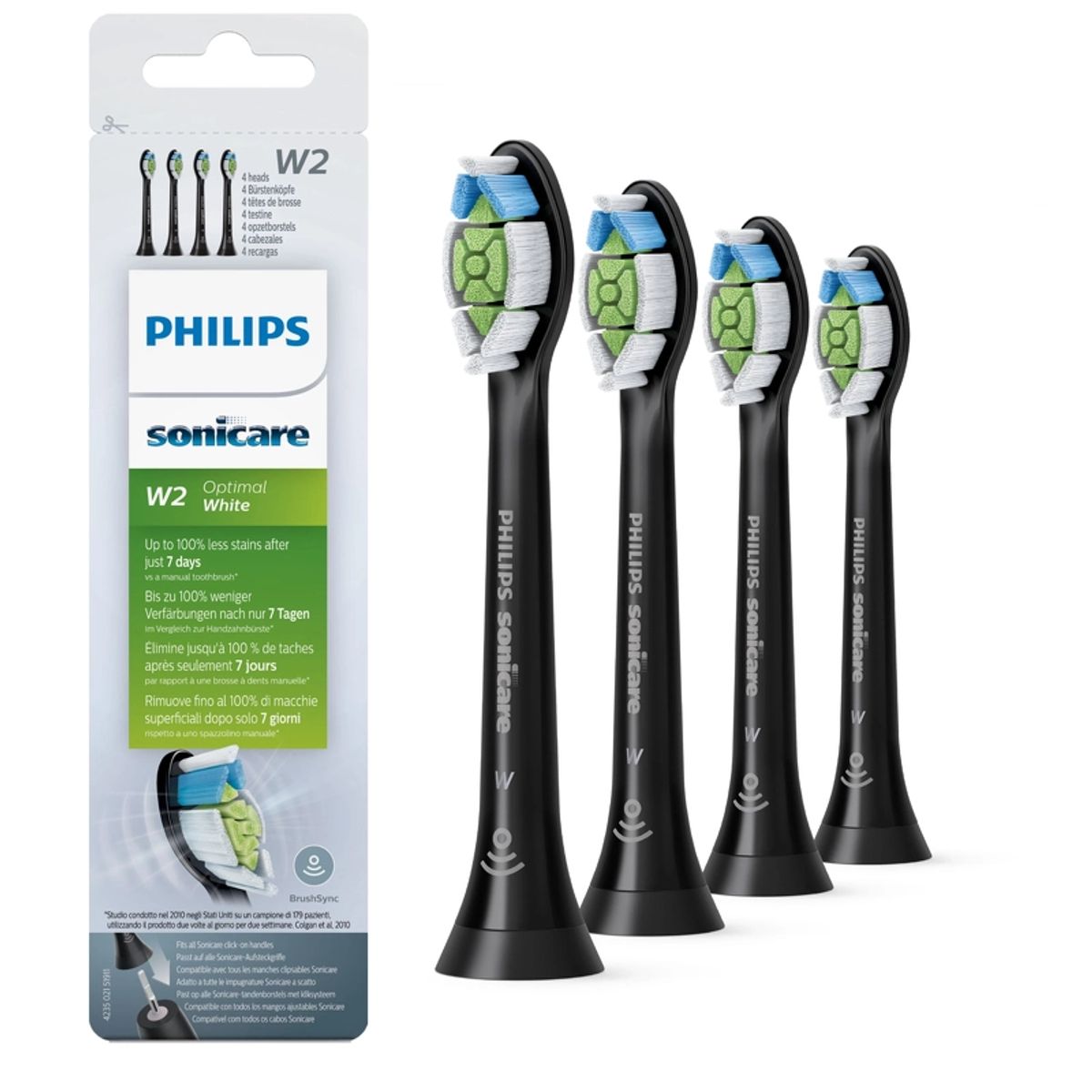 Philips Sonicare W2 Optimal White Toothbrush Heads 4 Pieces - HX6064 Black