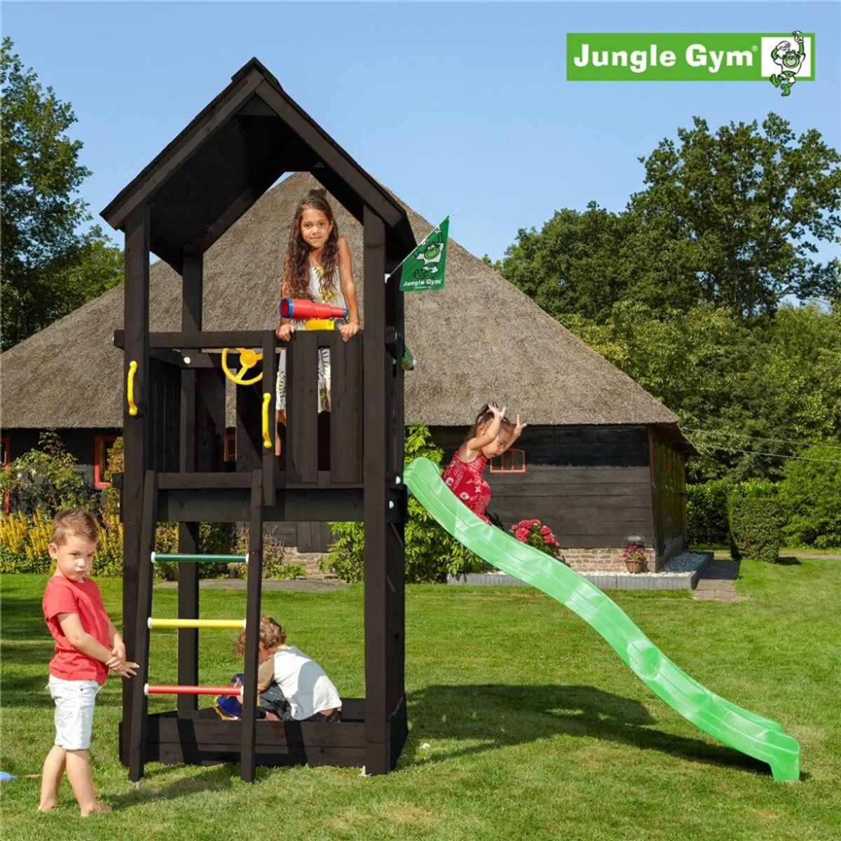 Jungle Gym - Legetårn Jungle Gym Club, grundmalet sort, m/grøn rutschebane