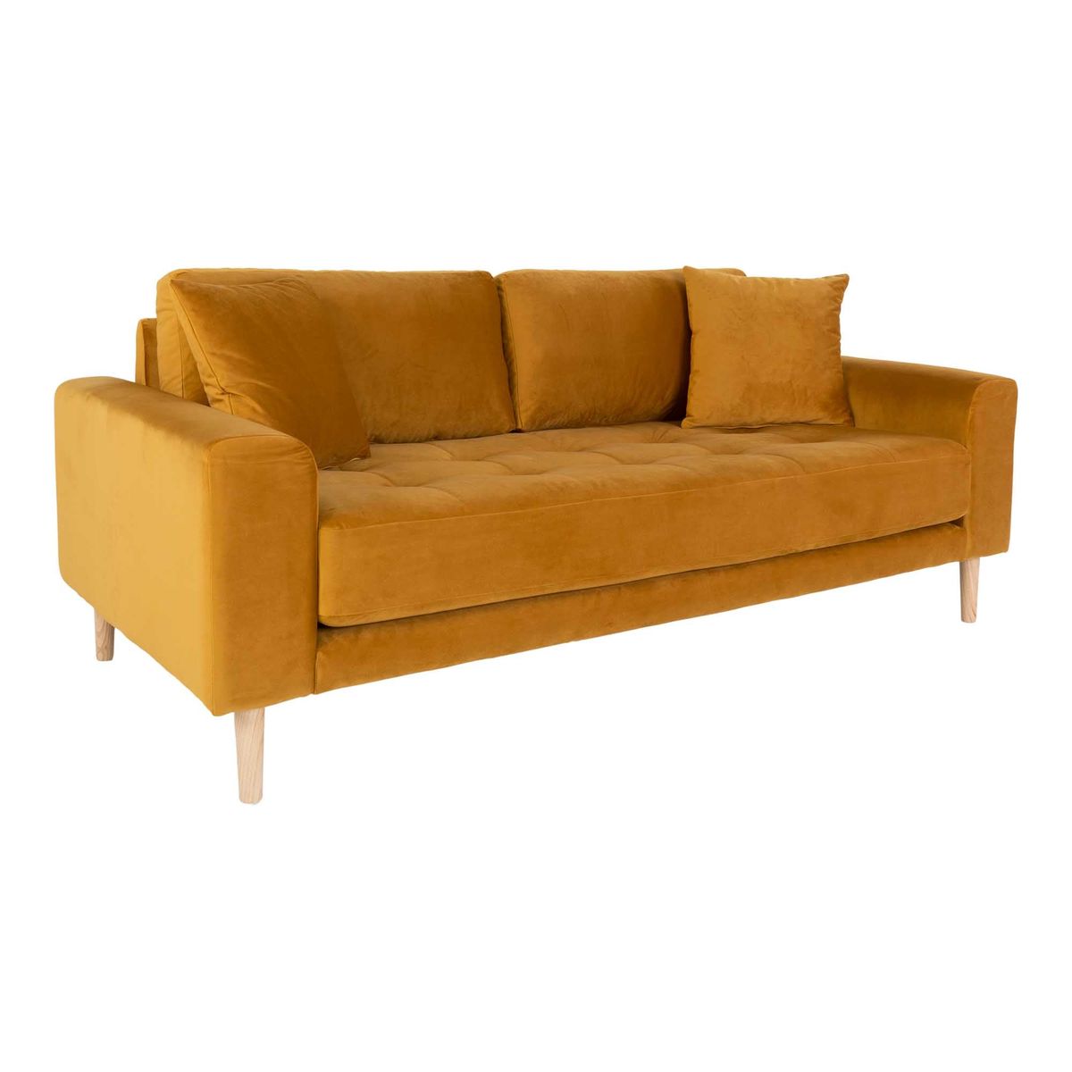 Lido 2,5 Personers Sofa i sennepsgult velour med to puder HN1004