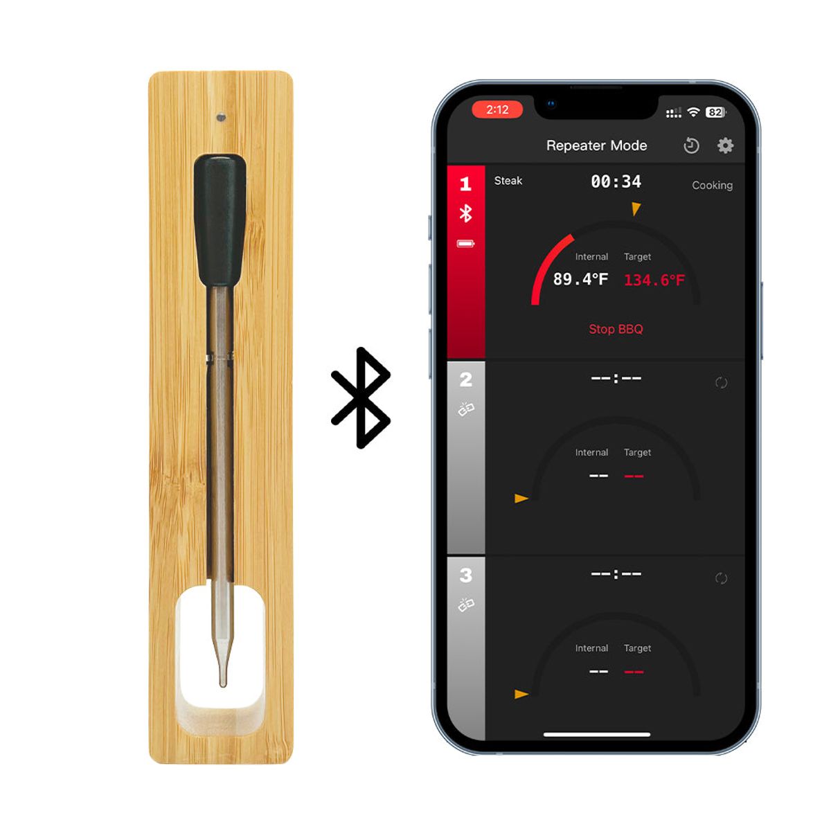 Madlavnings- og stege thermometer - WIFI med stege-APP - Repeater sikrer lang distance mellem mobilen - Ovn, grill eller pande.