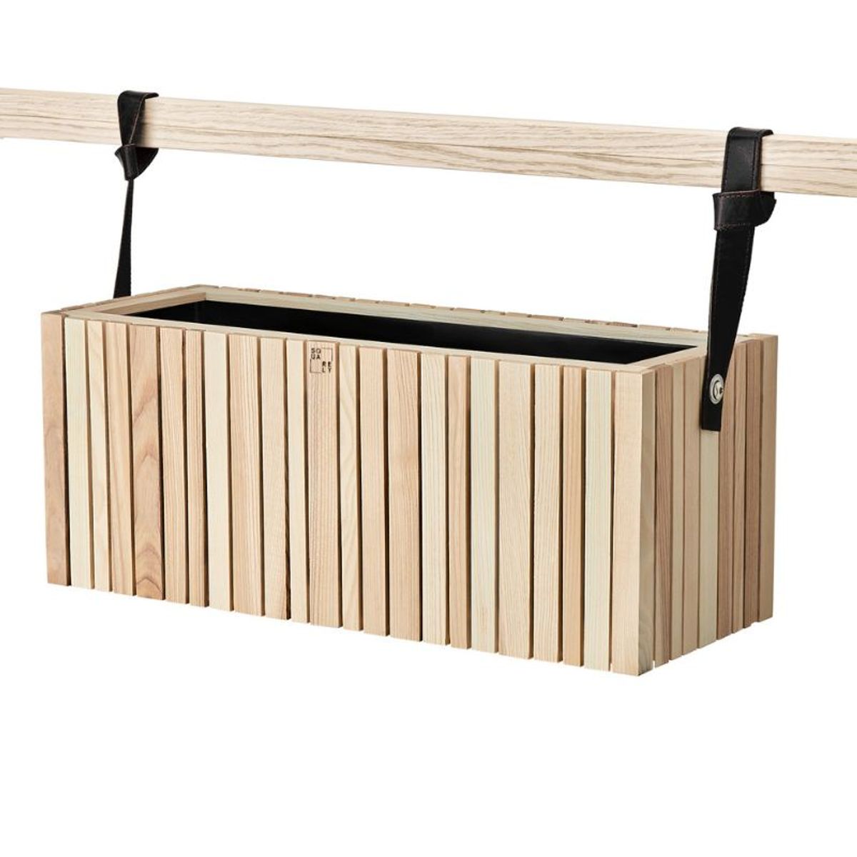 Squarely GrowWIDE plantekasse i naturlig asketræ + HoldON stropper Flere varianter - 48 cm / Cognac læder