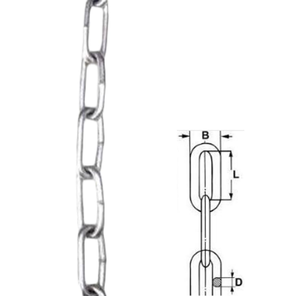 6x42mm Langleddet Aisi316 Kæde, 50 Meter. - Din763