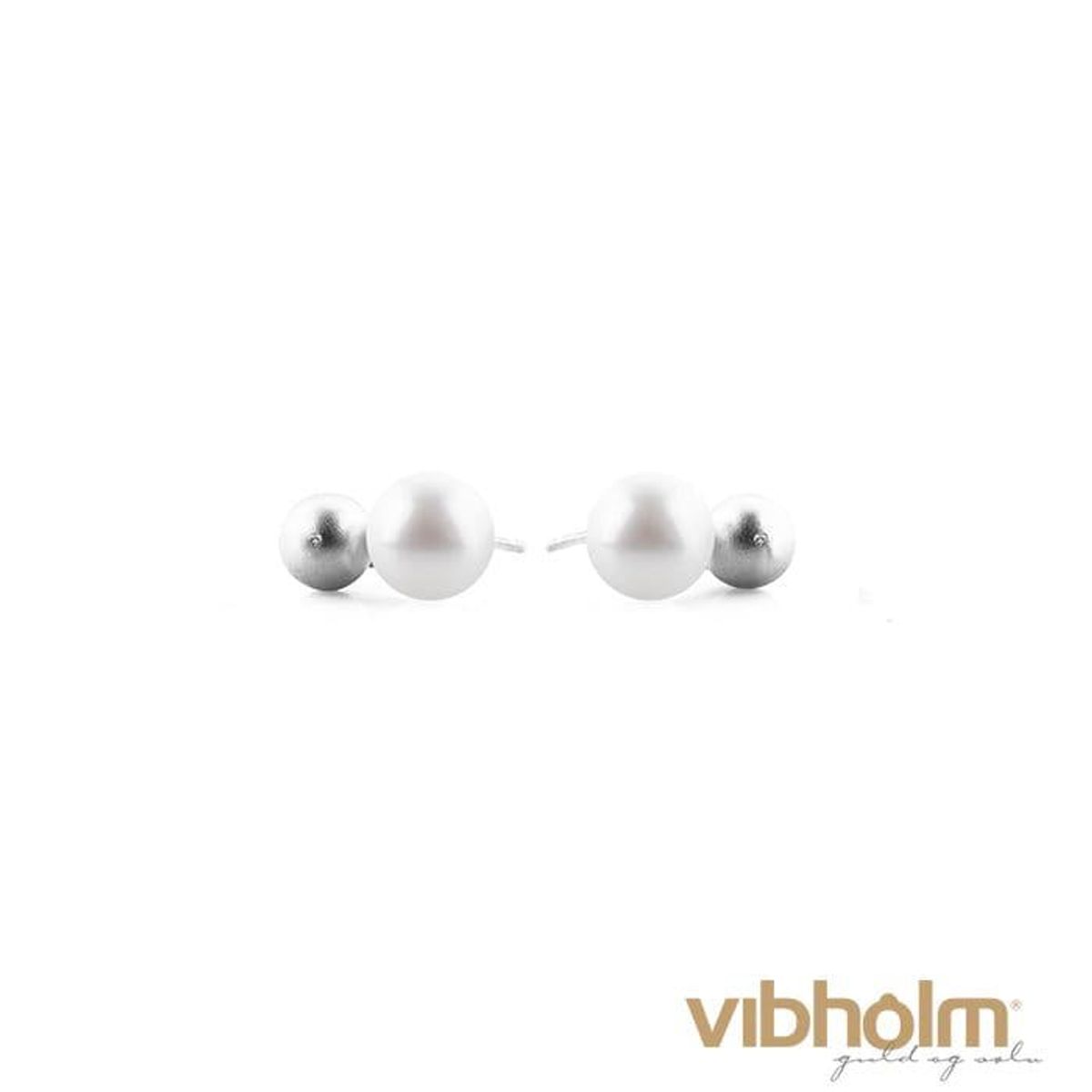 Jeberg Jewellery - Pearl & Ball Øreringe Satin Silver, sterlingsølv med diamanter