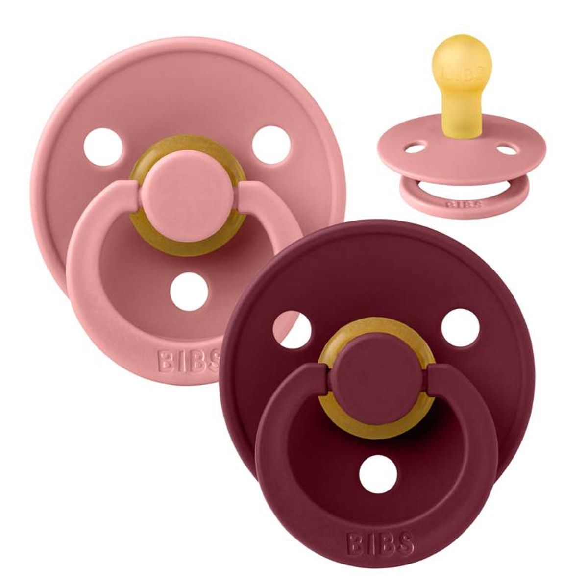 BIBS Rund Colour Sut - 2-Pak - Str. 1 - Naturgummi - Dusty Pink/Elderberry