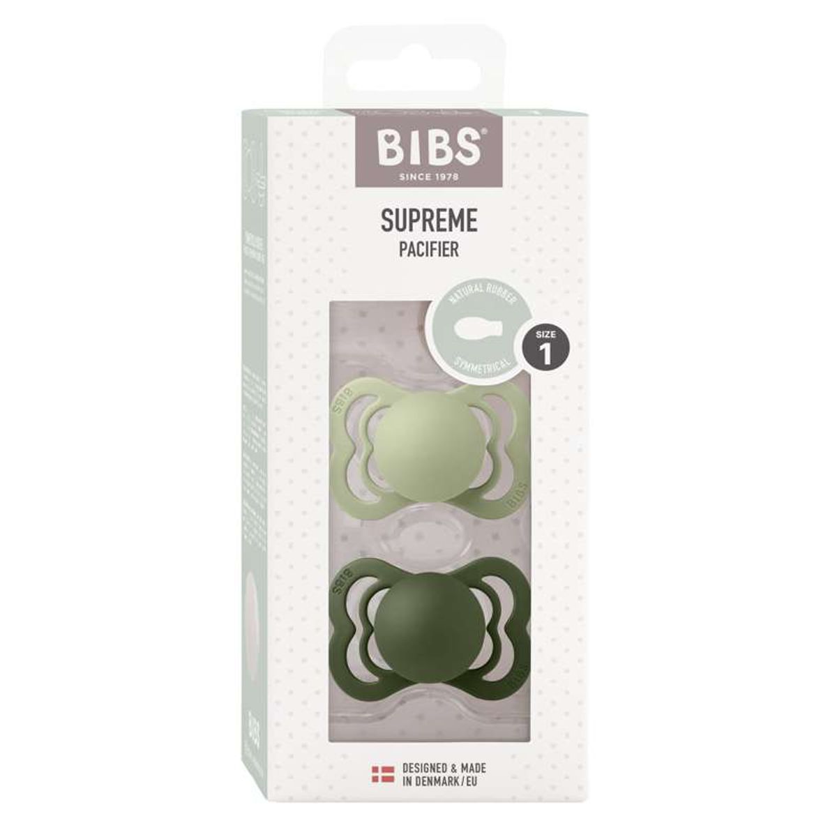 BIBS Symmetrisk Supreme Sut - 2-Pak - Str. 1 - Naturgummi - Sage/Hunter Green