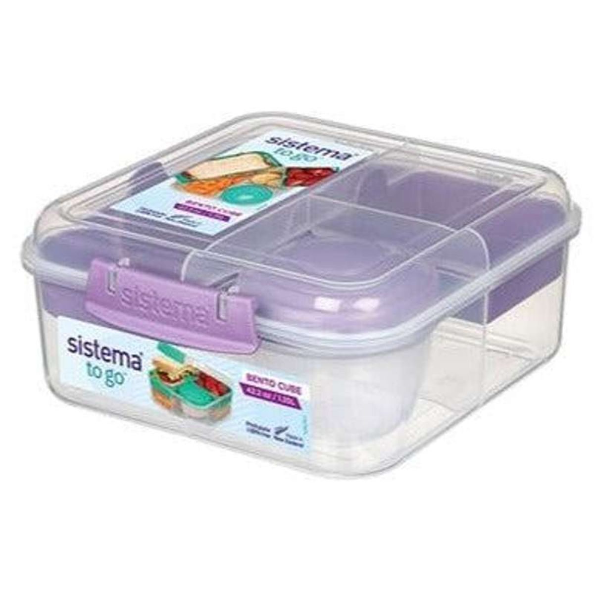 Sistema Bento Madkasse - Ruminddelt med Bæger - 1,25L - Klar/Misty Purple