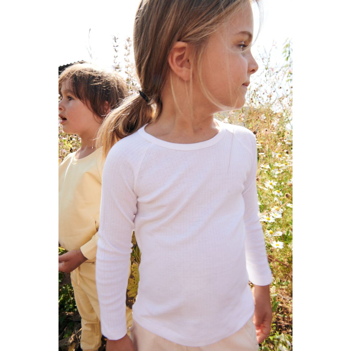 KLASSISK LANGÆRMET BLUSE I RIB JERSEY - WHITE - WHITE / 110