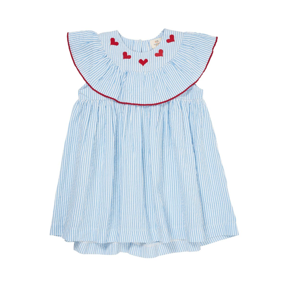 KJOLE M. HJERTE BRODERI - SKY BLUE W CREAM STRIPE W. BERRY - SKY BLUE W CREAM STRIPE W. BERRY / 110