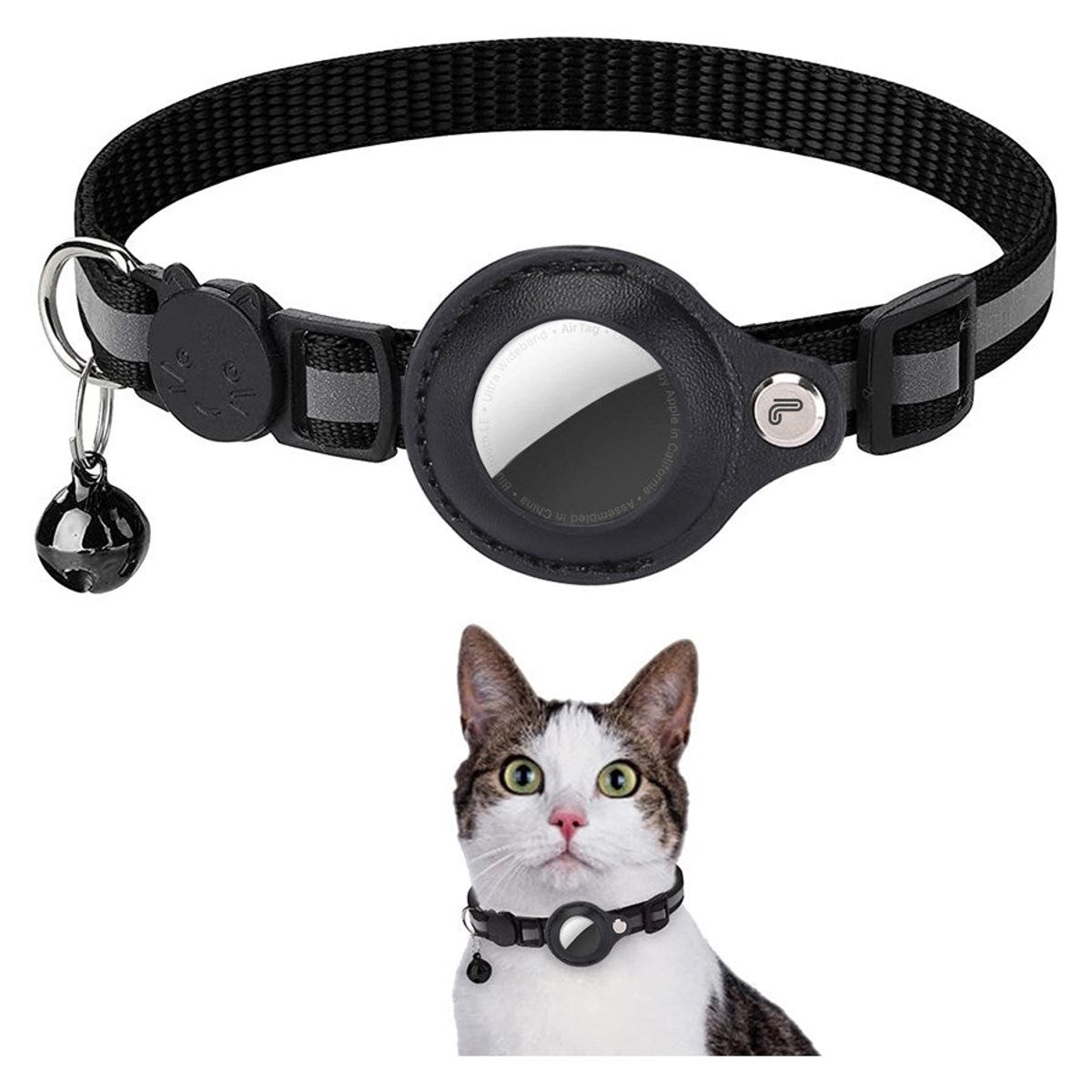 Lippa Halsbånd til katte og hunde for AirTag og Smart-Finder, 22-32cm, Sort