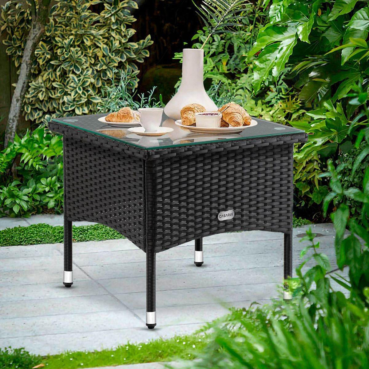 Sidebord i polyrattan sort 50x50x45cm