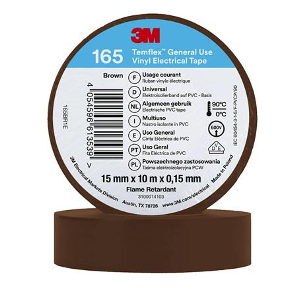 Tape Vinyl 165 15Mmx10M Brun