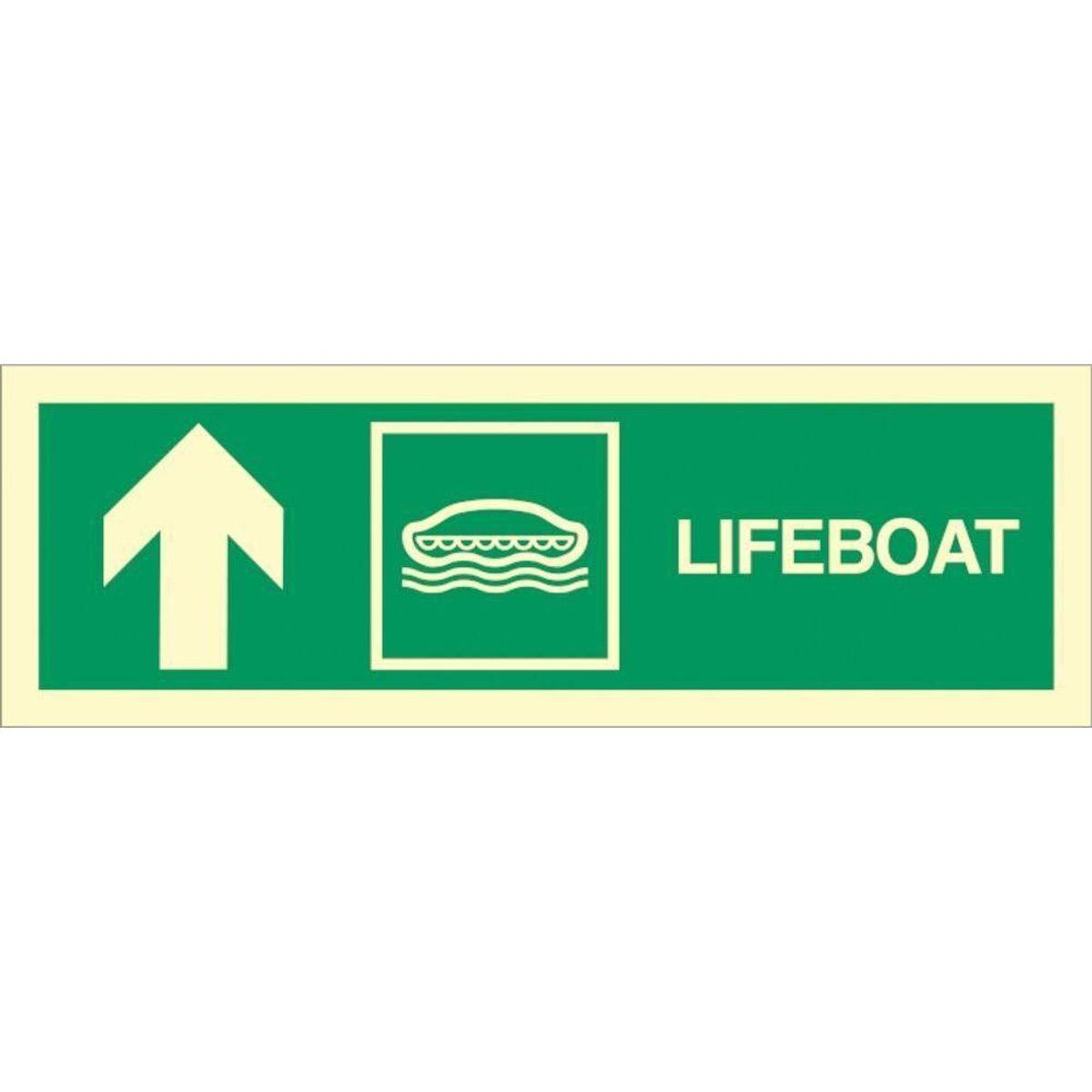 Sign IMO Lifeboat arrow up left side