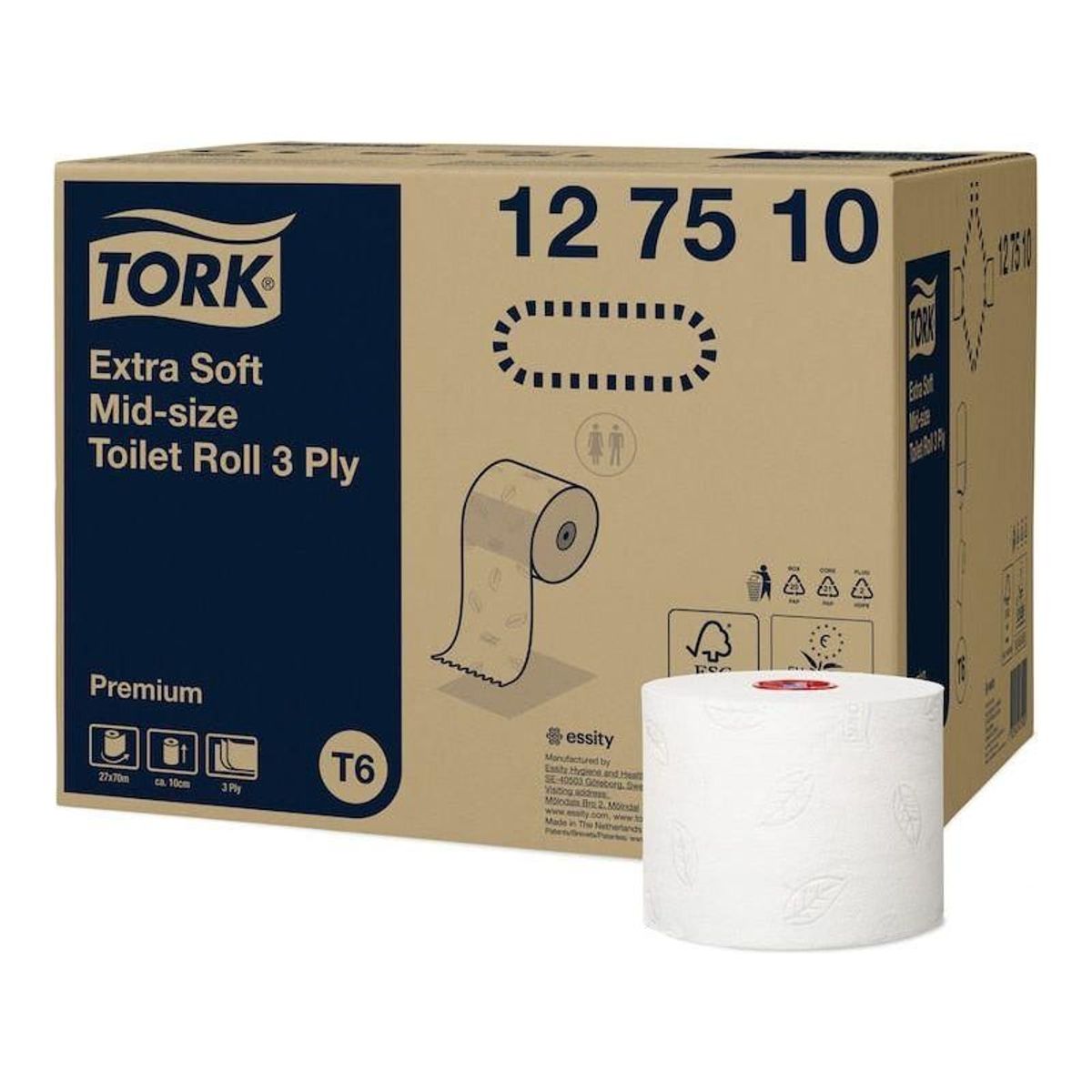 Tork 127510 Premium extra soft midi toiletpapir 3 lag 27 ruller T6