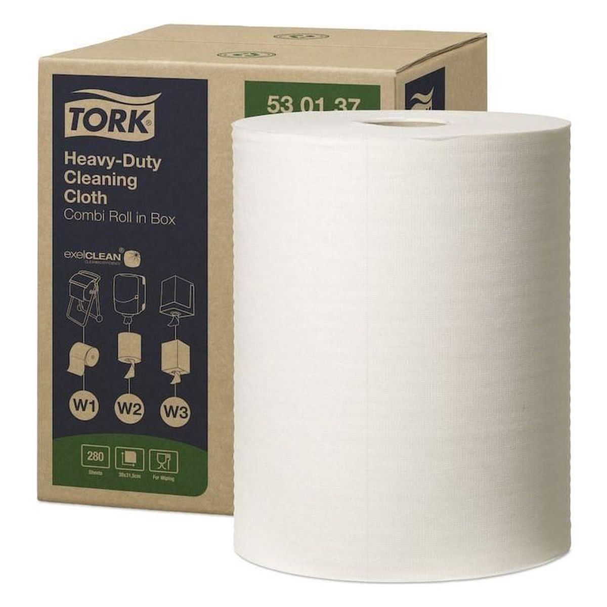 Tork aftørringsklud 530137 kombirulle hvid 106 meter 280 ark W1/W2/W3