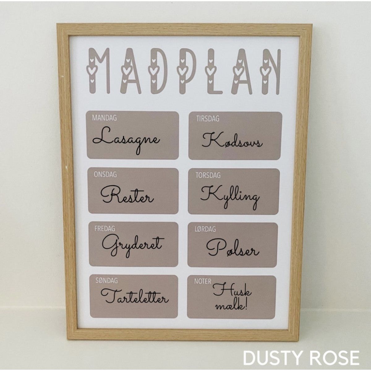 Madplan med ugedage - Nej tak / Dusty rose