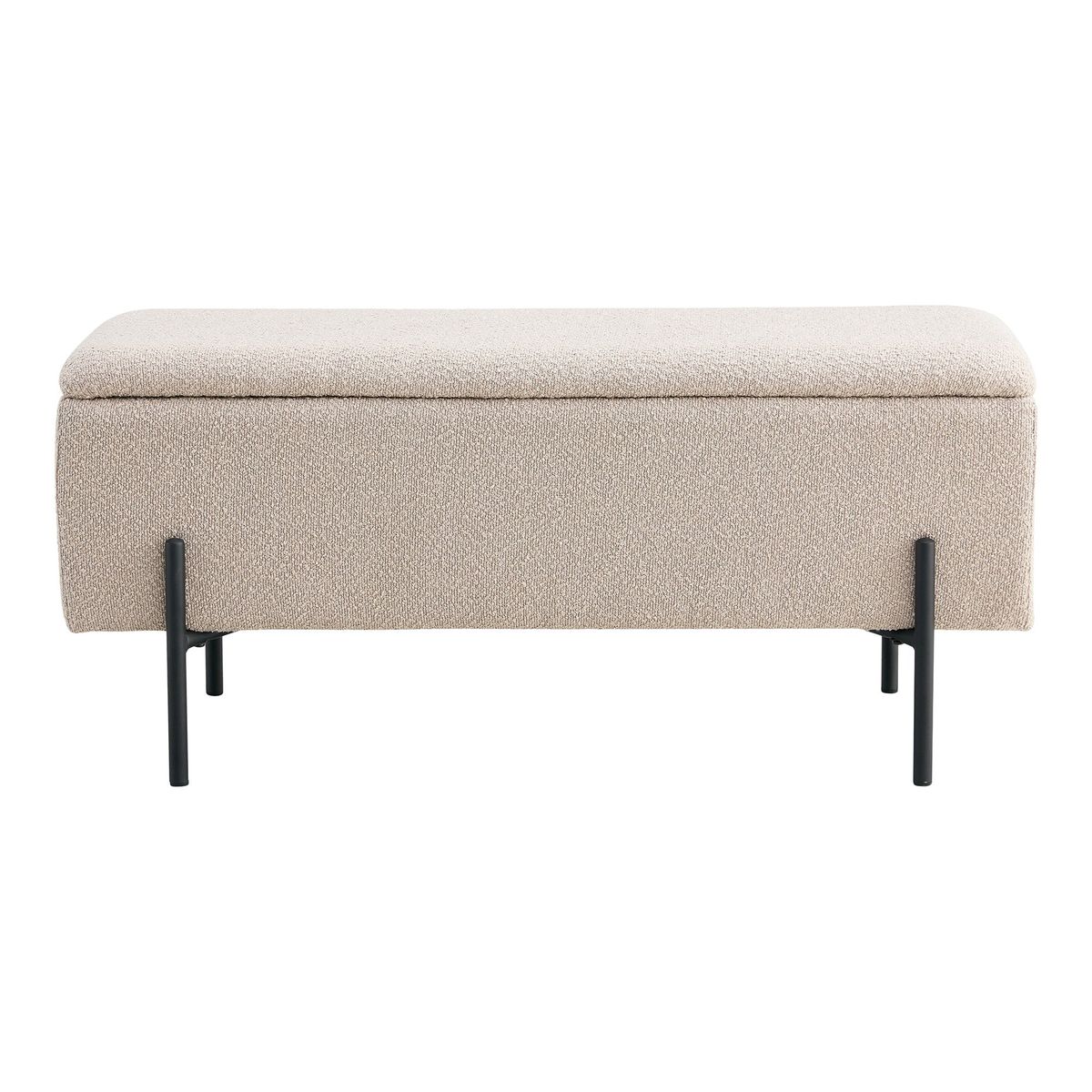 Watford Bænk - Bænk I Bouclé Med Opbevaring, Beige Med Sorte Ben 95X36,5X43 Cm, Hn1233