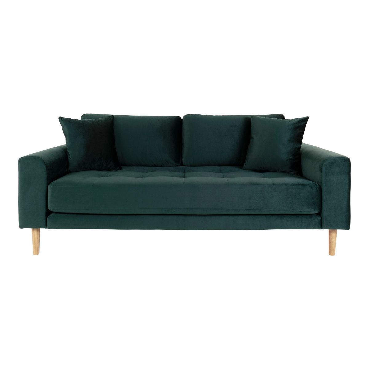 Lido 2,5 Personers Sofa - 2,5 Personers Sofa, Mørkegrøn Velour Med To Puder Og Natur Træben, Hn1006