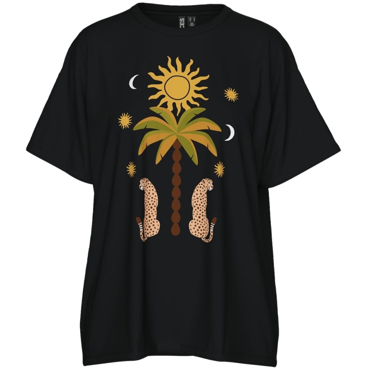 PIECES dame t-shirt PCHANNAH - Black Palm/cheetah