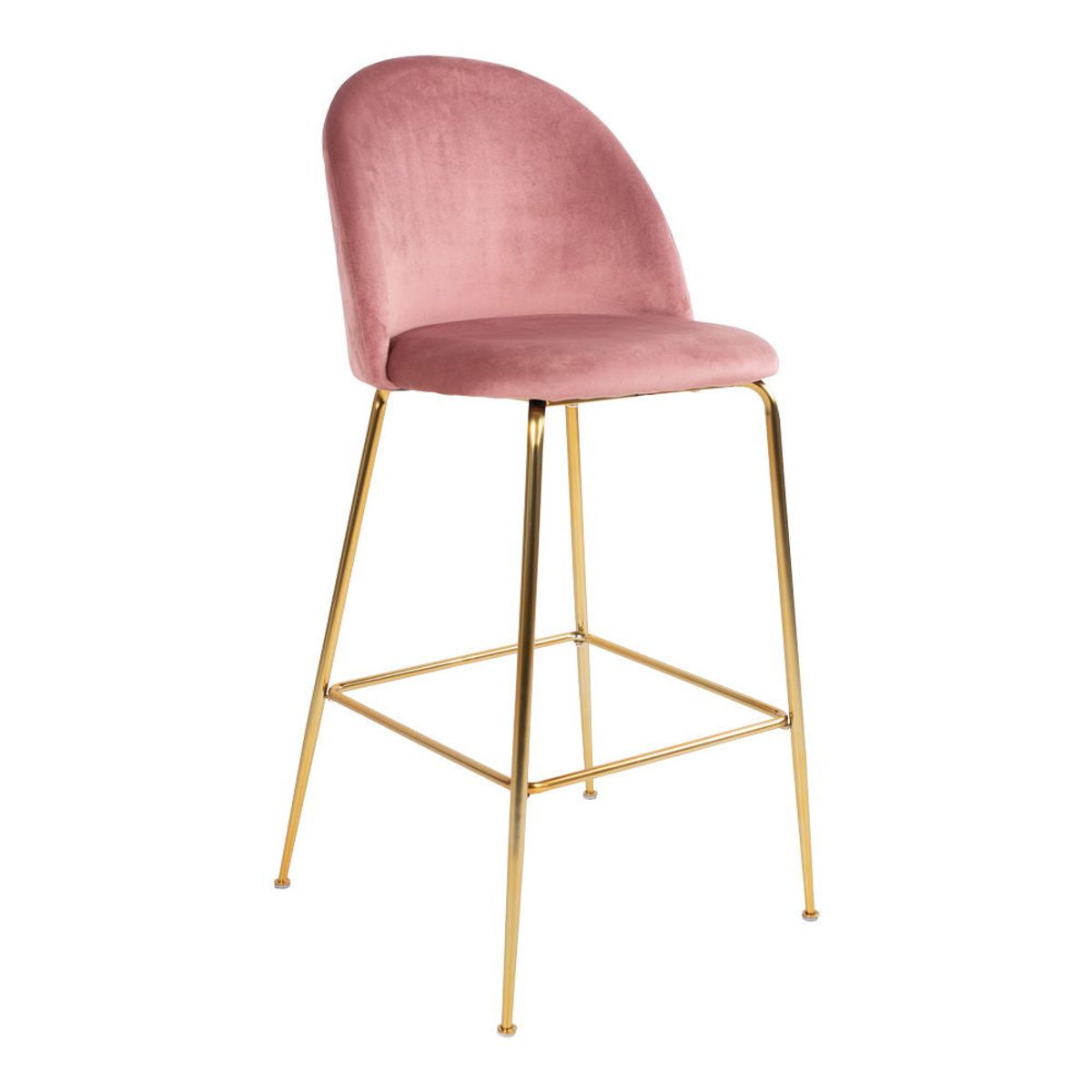 Lausanne Bar Stol - Barstol i velour, rosa med messing look ben, HN1214 - Rosa