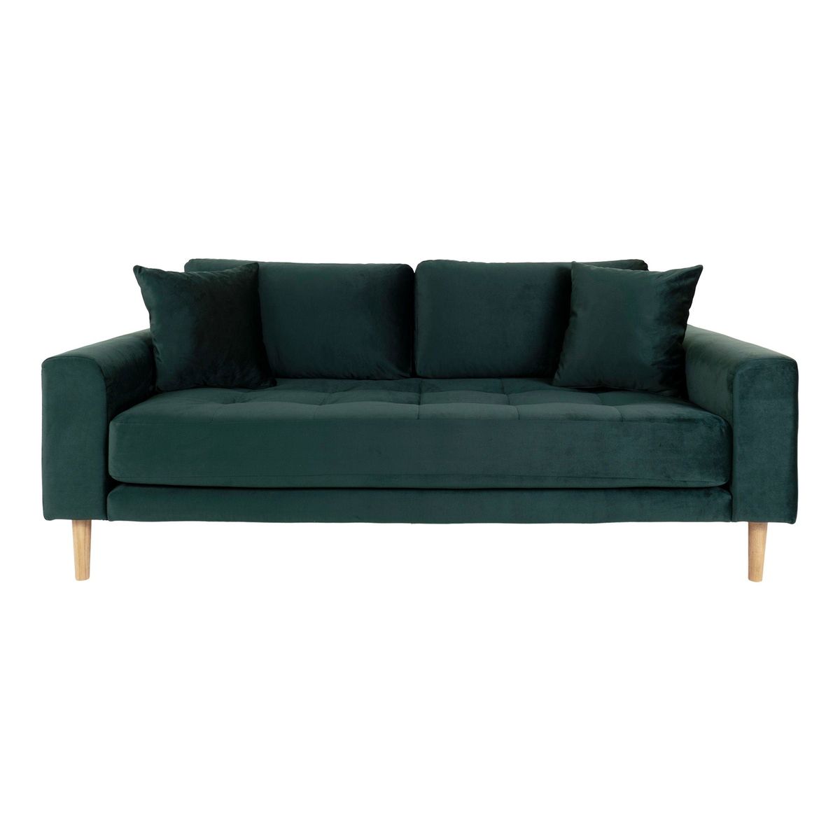 Lido 2,5 Personers Sofa - 2,5 Personers Sofa, mørkegrøn velour med to puder og natur træben, HN1006 - Grøn