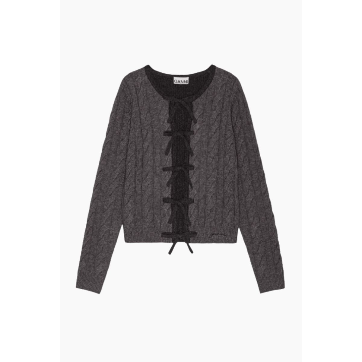 Cashmere Mix Tie String Cardigan K2413 - Phantom - GANNI - Grå L