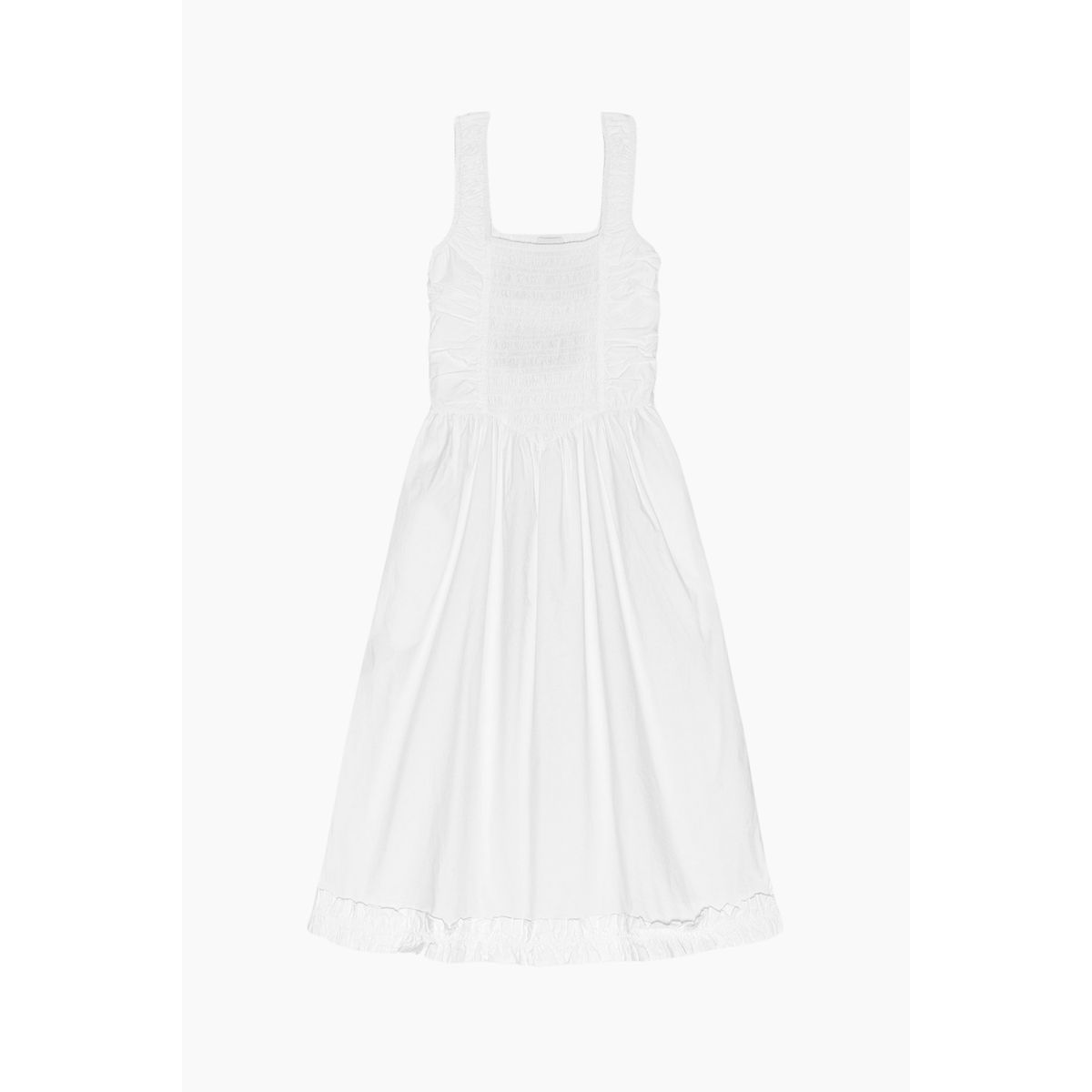 Cotton Poplin Midi Strap Smock Dress F9438 - Bright White - GANNI - Hvid M